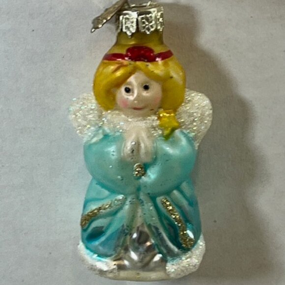 VTG Christmas Angel Hand Blown Glass Glitter Holiday Tree Ornament 1.75"x3.25" - Picture 1 of 11